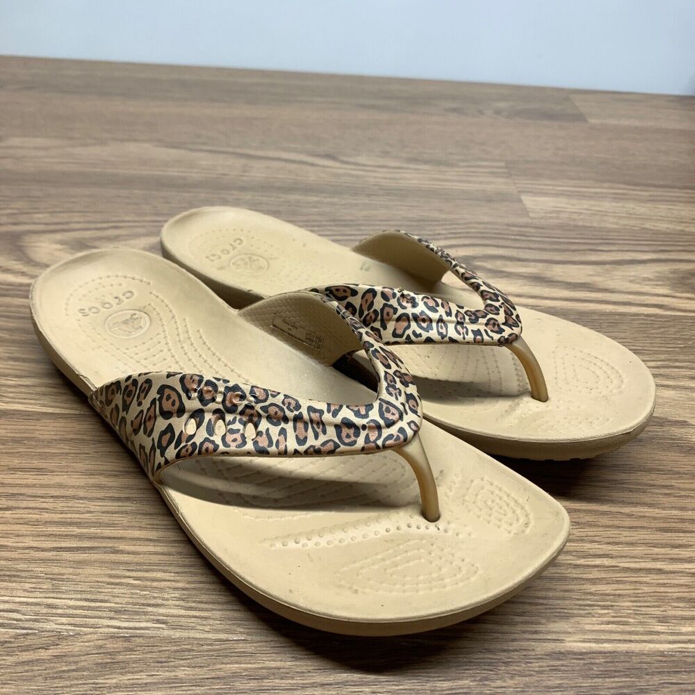Crocs‎ Kadee Women's Shoes Brown 9 Casual Comfort Leopard Toe Thong Sandals